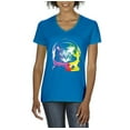 thumbnail image 1 of MmF - Women's T-Shirt V-Neck Short Sleeve, up to Women Size 3XL - Space Cat, 1 of 5