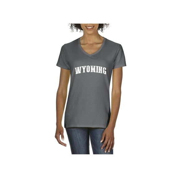 MmF - Women's T-Shirt V-Neck Short Sleeve, up to Women Size 3XL - Wyoming Cheyenne