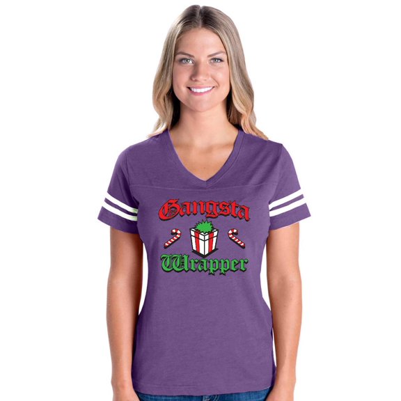 MmF - Womens Football Fine Jersey T-shirts - Christmas Gangsta Wrapper