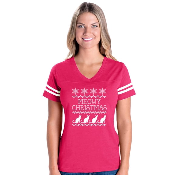 MmF - Womens Football Fine Jersey T-shirts - Christmas Kitten Meowy