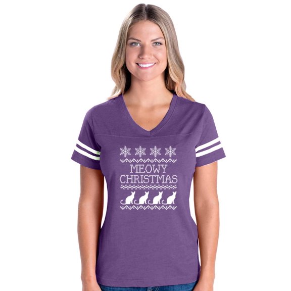 MmF - Womens Football Fine Jersey T-shirts - Christmas Kitten Meowy