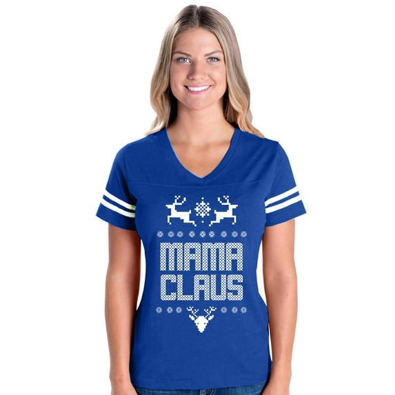 MmF - Womens Football Fine Jersey T-shirts - Christmas Mama Claus Deers