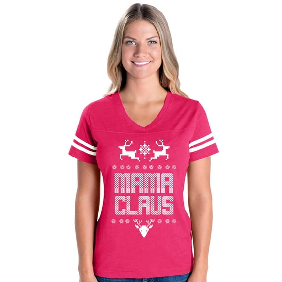 MmF - Womens Football Fine Jersey T-shirts - Christmas Mama Claus Deers