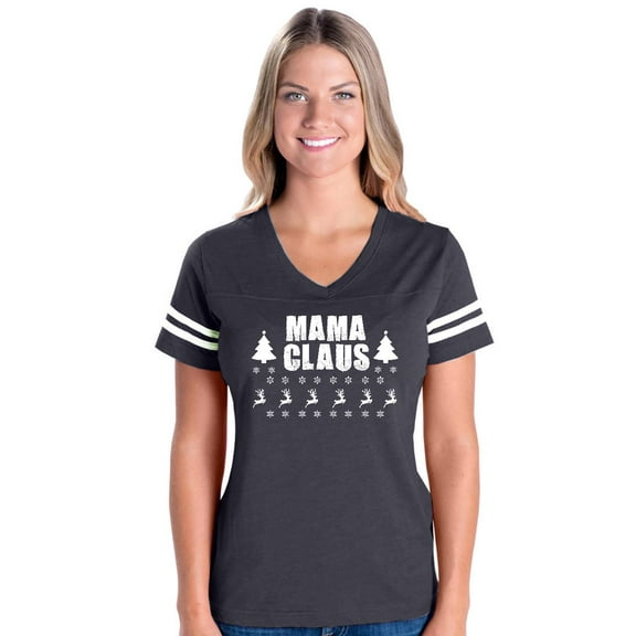 MmF - Womens Football Fine Jersey T-shirts - Christmas Mama Claus