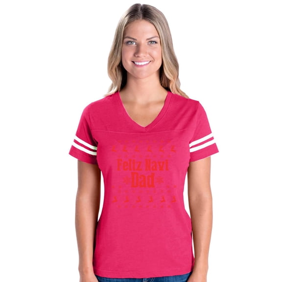 MmF - Womens Football Fine Jersey T-shirts - Feliz Navidad in Black