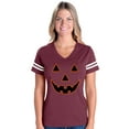thumbnail image 1 of MmF - Womens Football Fine Jersey T-shirts - Halloween Jack O' Lantern Pumpkin Face, 1 of 5
