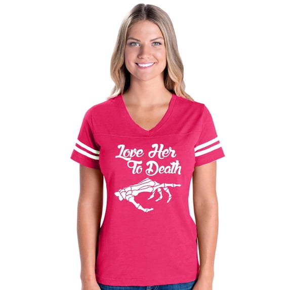 MmF - Womens Football Fine Jersey T-shirts - Halloween Love Her to Death Matching Halloween Couple