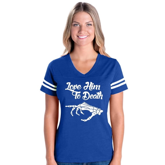 MmF - Womens Football Fine Jersey T-shirts - Halloween Love Him To Death Matching Halloween Couple