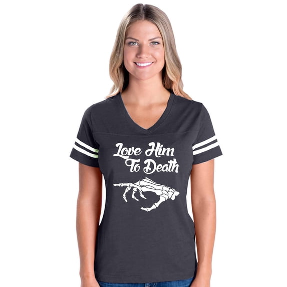 MmF - Womens Football Fine Jersey T-shirts - Halloween Love Him To Death Matching Halloween Couple