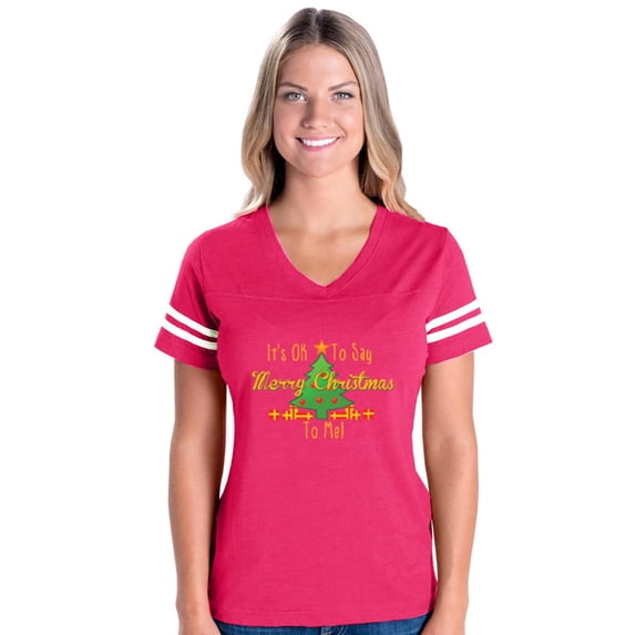 MmF - Womens Football Fine Jersey T-shirts - It is OK to Say Merry Xmas To Me
