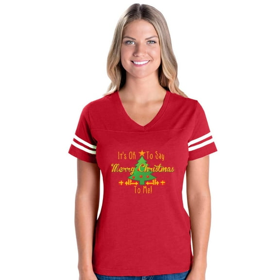 MmF - Womens Football Fine Jersey T-shirts - It is OK to Say Merry Xmas To Me