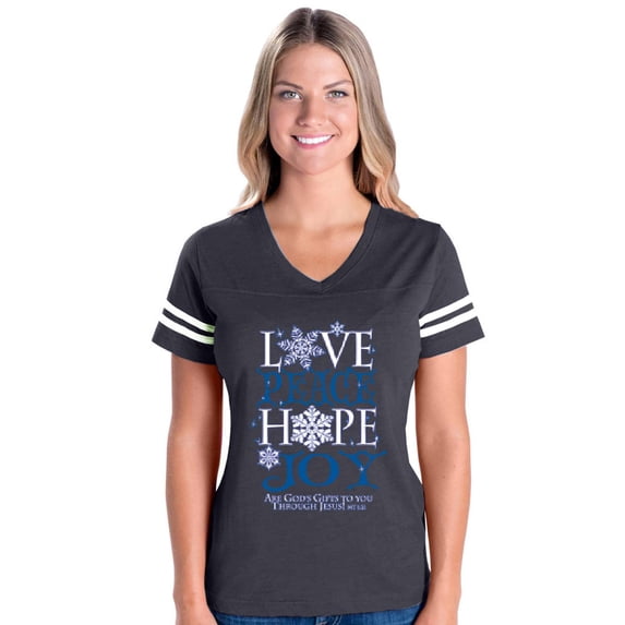 MmF - Womens Football Fine Jersey T-shirts - PEACE HOPE LOVE JOY