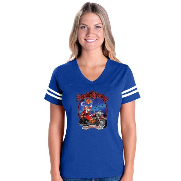 MmF - Womens Football Fine Jersey T-shirts - SEASONS GREETINGS HAPPY HOLIDAYS