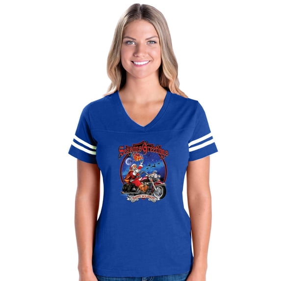 MmF - Womens Football Fine Jersey T-shirts - SEASONS GREETINGS HAPPY HOLIDAYS