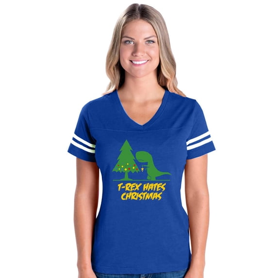MmF - Womens Football Fine Jersey T-shirts - XMAS DINOSAUR