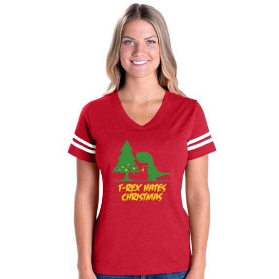 MmF - Womens Football Fine Jersey T-shirts - XMAS DINOSAUR
