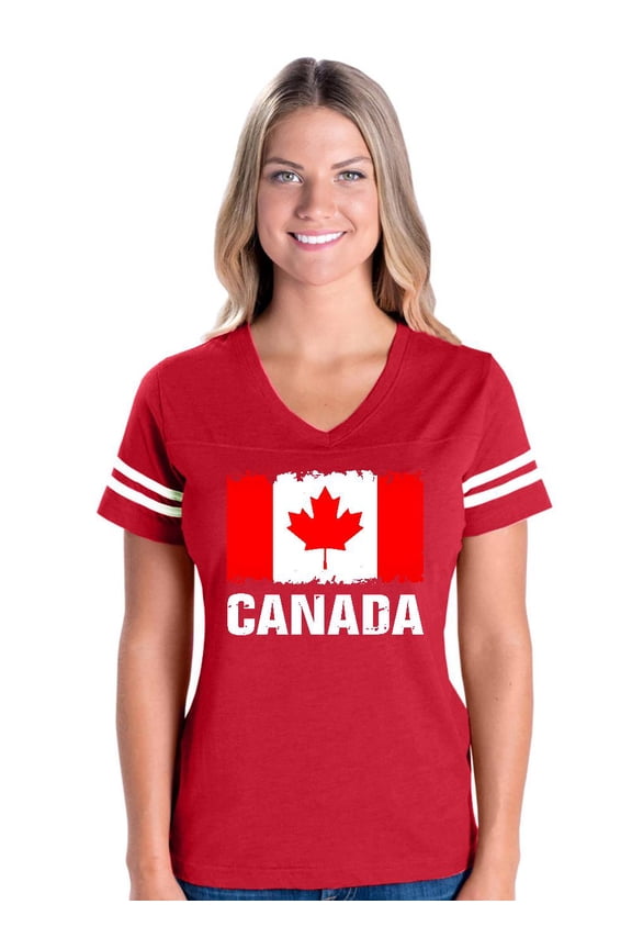 MmF - Womens Football Fine Jersey T-shirts, up to Size 3XL - Canada Flag