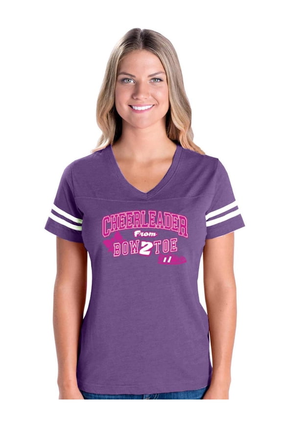MmF - Womens Football Fine Jersey T-shirts, up to Size 3XL - Cheerleader Bow 2 Toe