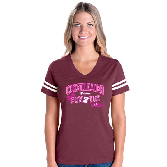 MmF - Womens Football Fine Jersey T-shirts, up to Size 3XL - Cheerleader Bow 2 Toe