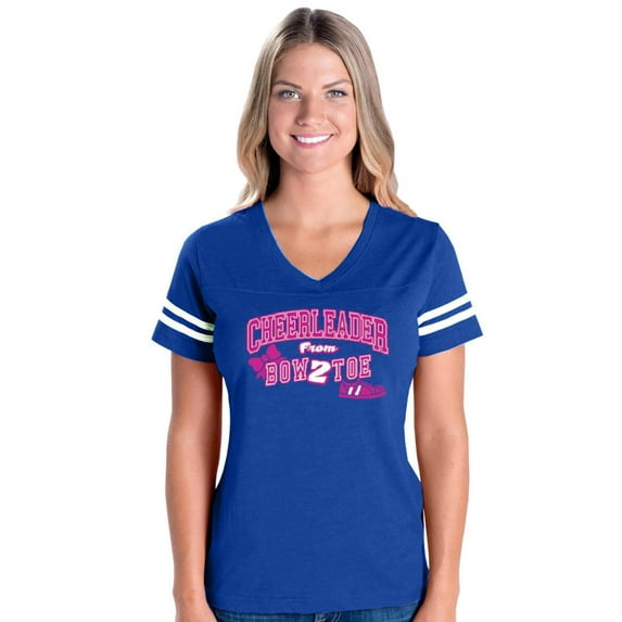 MmF - Womens Football Fine Jersey T-shirts, up to Size 3XL - Cheerleader Bow 2 Toe