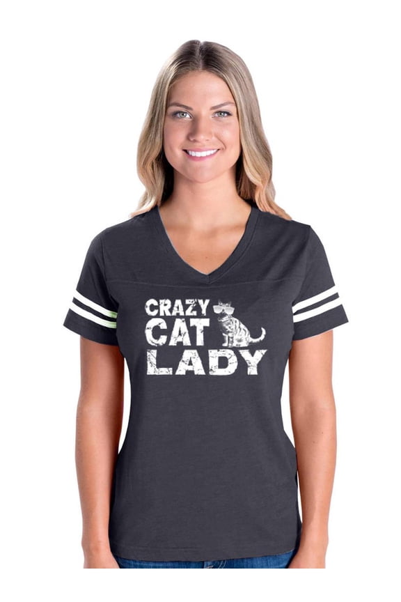 MmF - Womens Football Fine Jersey T-shirts, up to Size 3XL - Crazy Cat Lady