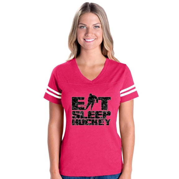 MmF - Womens Football Fine Jersey T-shirts, up to Size 3XL - Eat Sleep Hockey