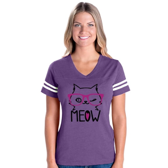 MmF - Womens Football Fine Jersey T-shirts, up to Size 3XL - Meow Cute Cat Kitty