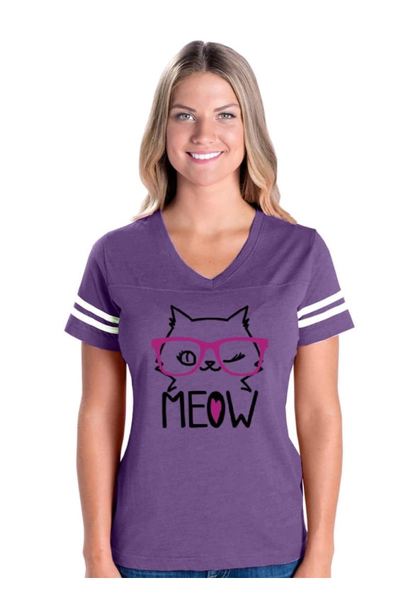 MmF - Womens Football Fine Jersey T-shirts, up to Size 3XL - Meow Cute Cat Kitty