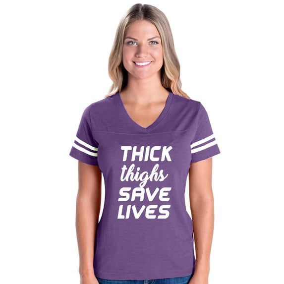 MmF - Womens Football Fine Jersey T-shirts, up to Size 3XL - Thick Thighs Save Lives