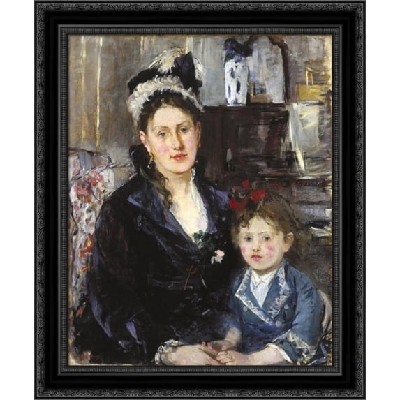Mme Boursier and Her Daughter 20x24 Black Ornate Wood Framed Canvas Art by Morisot, Berthe