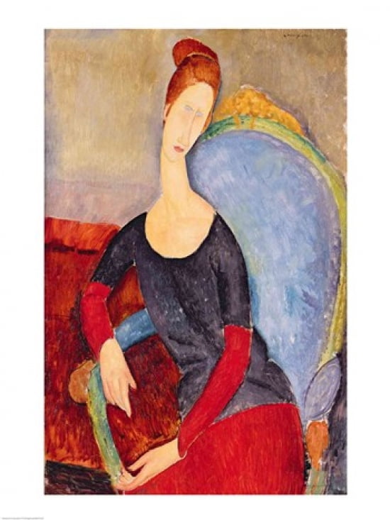 Mme Hebuterne in a Blue Chair 1918 Canvas Art - Amedeo Modigliani (18 x 24)