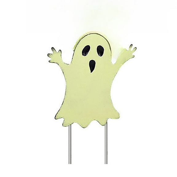 Mmeneyy 1Pack Halloween Yard Stake, Glow in The Dark Metal Stacked Ghost with Green Fluorescent Layer, Halloween Yard Sign Stakes for Outdoor Front Yard Lawn Garden Decorations