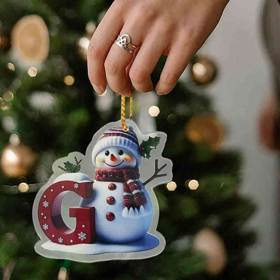 Mmeneyy 26 Snowman Alphabet Ornaments for Christmas Tree Red Initial Letter Hanging Pendant with Green Hat Mini Monogram Hanging Decorations for Christmas Tree Party Gifts DIY Decor