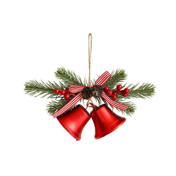 Mmeneyy Christmas Bell Hanging Ornaments 6" Rustic Metal Bell Decoration Xmas Hanging Decorative Bell with Red Berry for Christmas Wreath Tree Door Decor