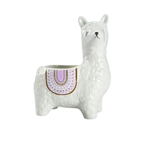 Mmeneyy Cute Alpaca Shaped Flower Pot, Novelty Ceramic Planter with Drainage Holes for Desktop Home Decoration, Plants Not Included