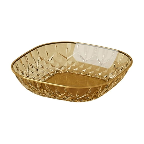 Mmeneyy Dinner Plates, Stackable Clear Textured Gold Trimmed Serving Tray for Fruit Snack Dessert