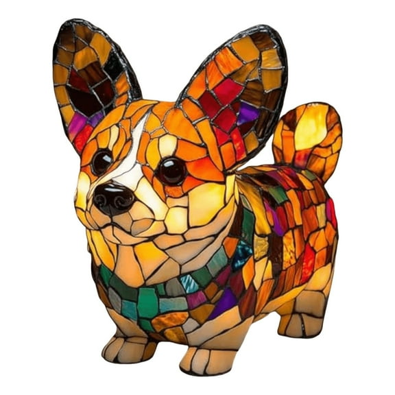 Mmeneyy Dog Series Art Night Light, Corgi Lamp, Stained Resin Tabletop Night Light, Cute Pet Dog Themed LED Table Lamp, Vintage Animal Home Decor, Fun Gifts