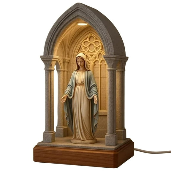 Mmeneyy Mary LED Devotional Table Lamp Elegant Sacred Mary Statue Night Light Handmade Catholic Decor Table Lamp