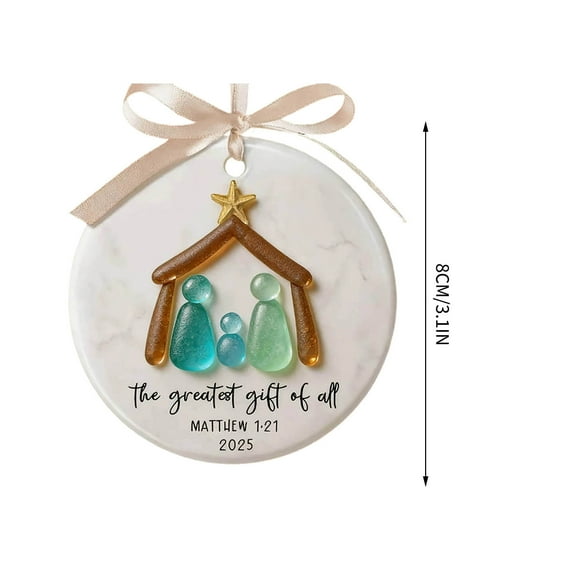 Mmeneyy Nativity Christmas Ornament, Nativity Scene Sea Glass Ornament, The Greatest Gift of All, Christian Ornament, Christmas 2025 Gift
