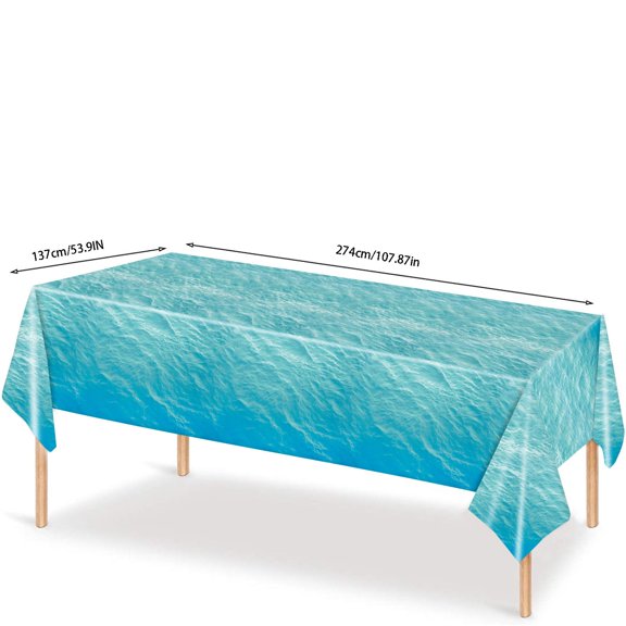 Mmeneyy Ocean Themed Disposable Tablecloth, 54''x108'' Water & Oil Resistant Blue Table Covers for Beach Pool Party Decor
