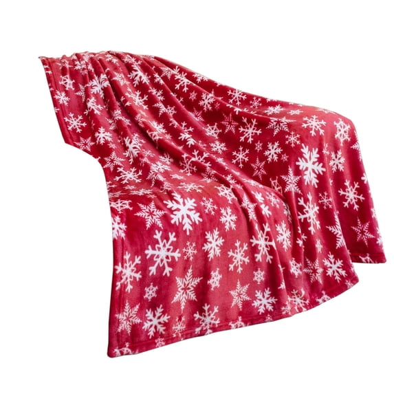 Mmeneyy Snowflake Print Fleece Blanket, Lightweight Soft Warm Comfy Christmas Throw Blanket for Sofa Couch Bed, All Season