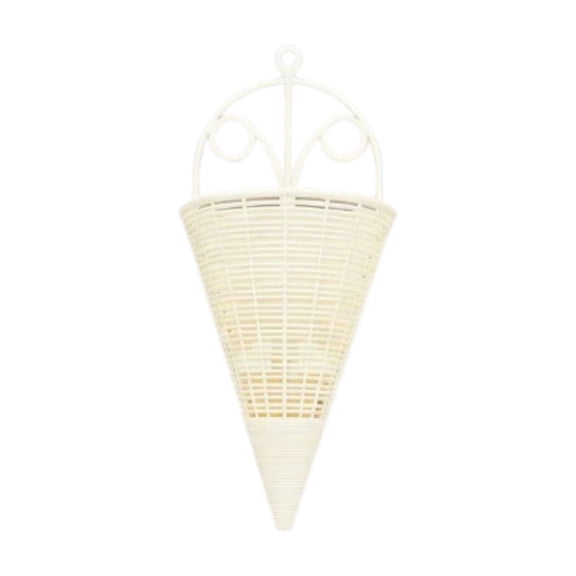 Mmeneyy Wall Mounted Cone Shaped Flower Pot, Conical Faux Rattan Plastic Planter Basket for Balcony Porch Fence