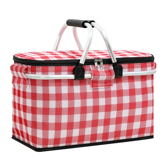 Mmeneyy22L Insulated Picnic Basket, Portable Collapsible Picnic Basket, Leak-Proof Collapsible Cooler Bag with Handles and Zippered Top for Market Shopping Travel Beach