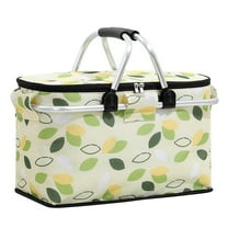 Mmeneyy22L Insulated Picnic Basket, Portable Collapsible Picnic Basket, Leak-Proof Collapsible Cooler Bag with Handles and Zippered Top for Market Shopping Travel Beach