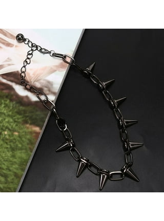 TINKSKY Choker Collar Necklace Leather Punk Gothic Pu Goth Studded  Necklaces Black Rivet Gift Chokers Circle Birthday Biker
