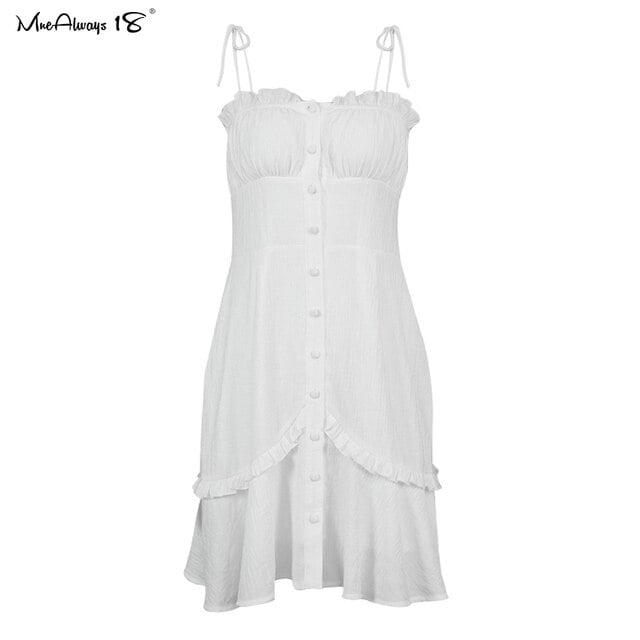 Mnealways18 Cotton White Spaghetti Strap Sexy Bodycon Dress Women
