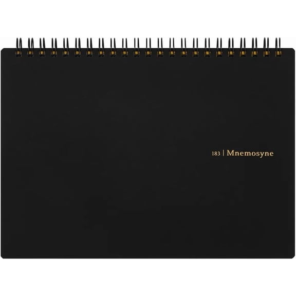 Mnemosyne Grid Notebook- Horizontal A5 Layout, 5.83" x 8.27", 70 Sheets / 140 Pages, 5mm Graph Paper Journal, Perforated Pages & Wire-Bound to Lay Flat, Black, Made in Japan