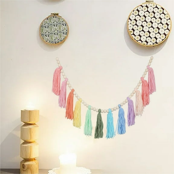 Mnhhatv Bohemian Tassel Wooden Bead String, 43in Decorative Pendant for Party, Home Décor, Wall Hanging, Ideal for Holiday, Boho and Traditional Home Decor, Adds a Warm Welcome to Any Room