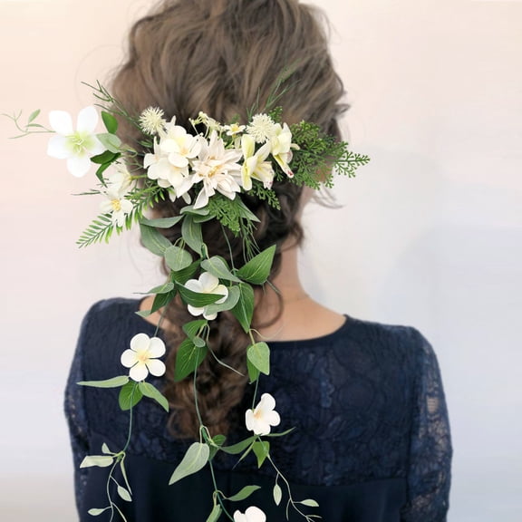 Mnhhatv Bridal Floral Hair Clip Artificial Flower Hair Accessory Elegant Botanical Headpiece, Wedding Party Decorations Hair Ornament for Bride Prom Ceremony Formal Event