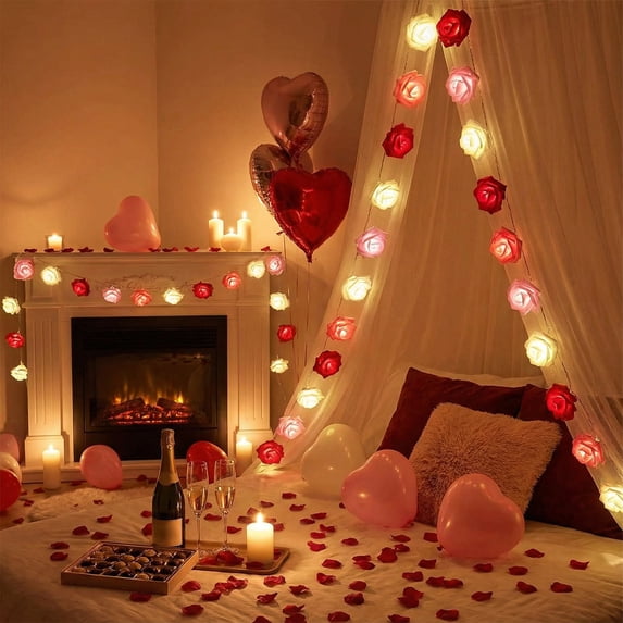 Mnhhatv Creatives LED Rose String Lights for Wedding Photography KTV Hotel Room Decor Romantic Ambient Lighting Party Decorations Valentines Day Anniversary Gift for Lovers Home Celebration